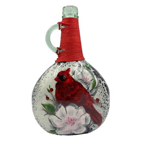 Decorative Glass Bottle with Painted Cardinal