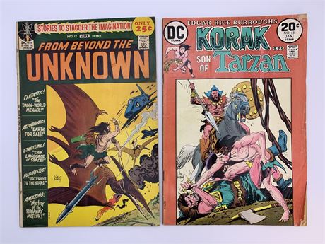 2 1971, 1973 DC Korak 20 cent & The Unknown 25 cent Comic Books