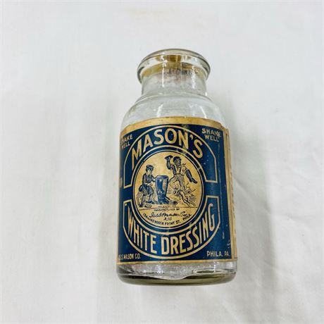 Antique Masons White Dressing Bottle w/ Paper Label