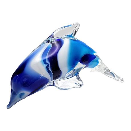 Chesapeake Bay Blue Swirl Art Glass Dolphin