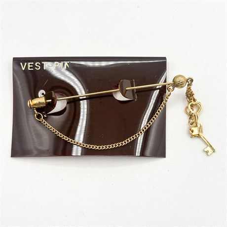 Vintage Gold Tone Tassel Charm Vest Pin