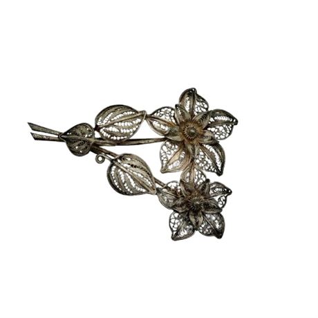 Vintage Sterling Silver Filigree Pin