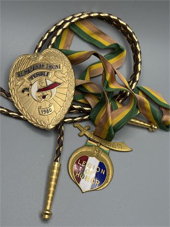 Legend of honor pin, & masonic Shriners bolo lot