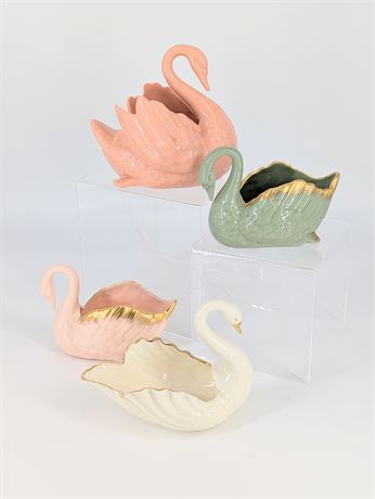 4 Vtg Lenox USA Porcelain Swans cream Peach Green