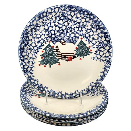 FolkCraft "Cabin In The Snow" by Tienshan Spongeware Dinner Plates