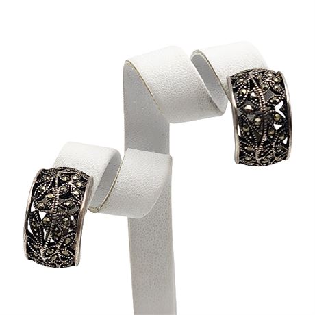 Sterling Silver Marcasite Clip Earrings