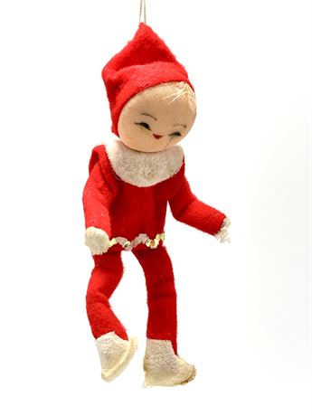 Vtg Pixie Elf Posable Felt Christmas Ornament