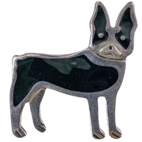 Vintage A&J Harvey Sterling Bull Dog Enamel Pin/Brooch