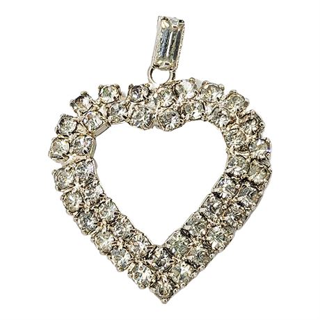 Vintage Prong Set Rhinestone Heart Pendant