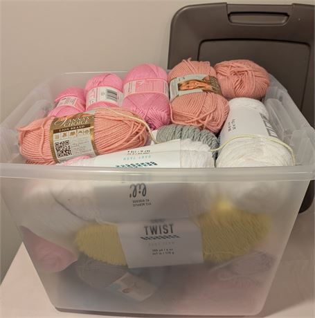 Lot Mostly New Yarn Pink / Pastels + Storage Container