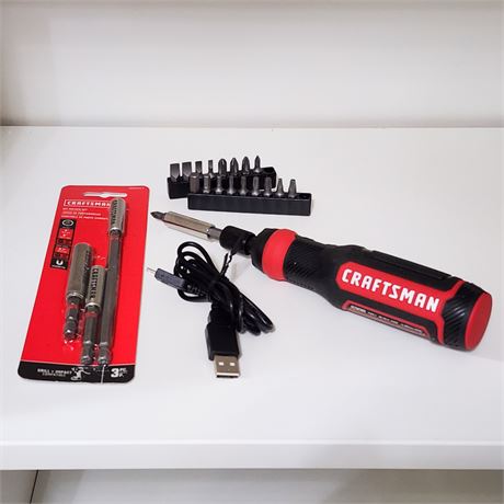 Craftsman Cordless USB Rechargeable Screwdriver & Magnetic Bit Holder Set