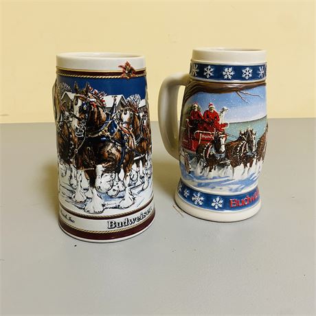 2 Budewiser Holiday Steins