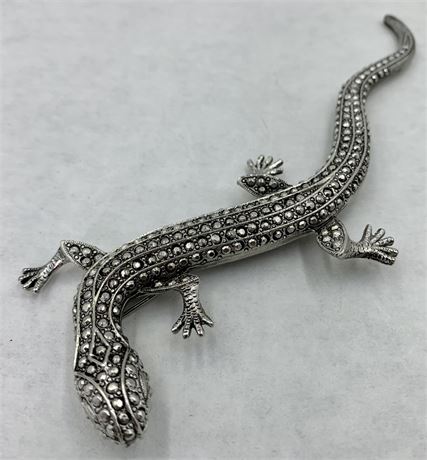 Fantastic 6” Faux Marcasite Silver Metal Lizard Brooch