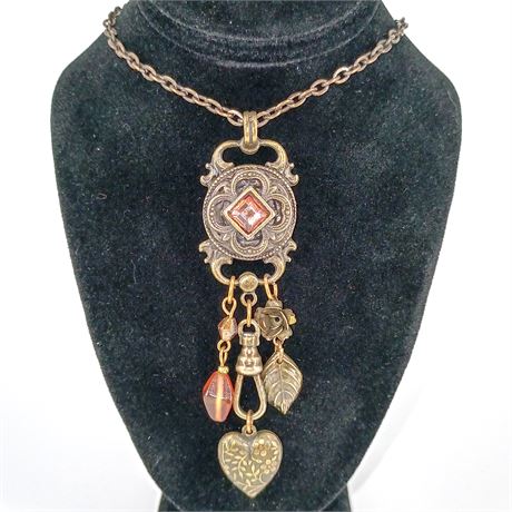 Vintage-Style EXPRESS Long Charm Pendant Necklace – Mixed Metals & Dangles