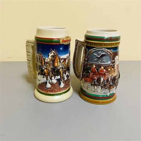 2 Budewiser Holiday Steins