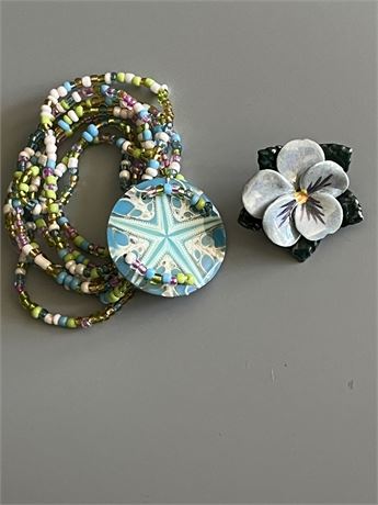 artisan, turquoise carved MOP  bracelet,  and brooch lot