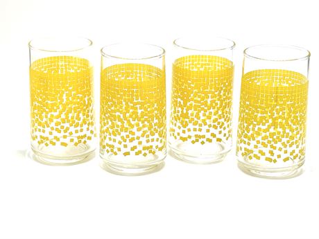 Vtg MCM Barware Set of 4 Glasses - Yellow