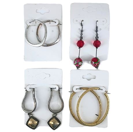Earrings Lot - Textured Hoops, Red Lampwork Glass and Hammered Drops