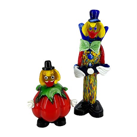 Pair Murano Art Glass Clown Figurines