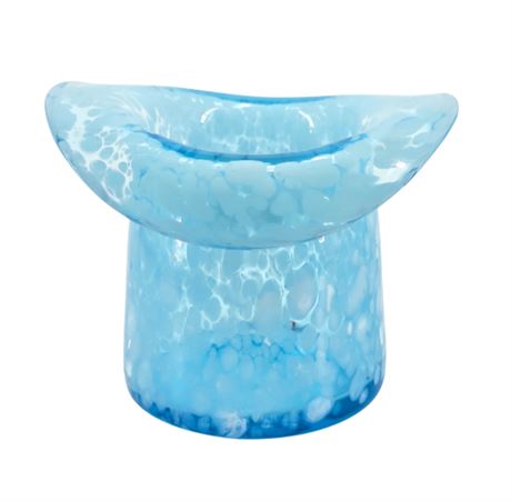 VTG Glass Hat Vase, Mottled Light Blue and White