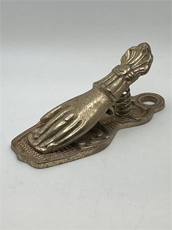 Victorian hand brass note clip holder