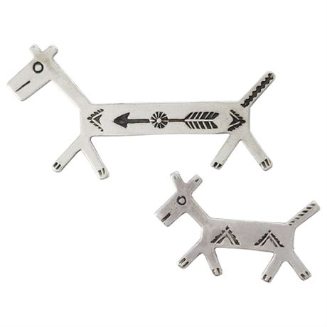 Vtg Fred Harvey Era Stamped Sterling Silver Dog & Puppy Brooches