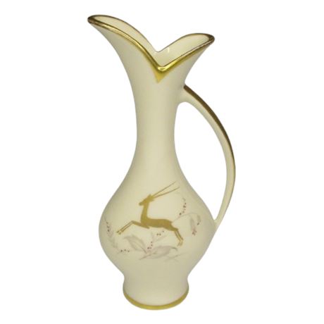VTG German Slender Ivory Porcelain Pitcher with Art Deco Stag Decor