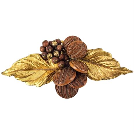 Vintage Miriam Haskell Frank Hess Designed Wood Nut Book Piece Brooch