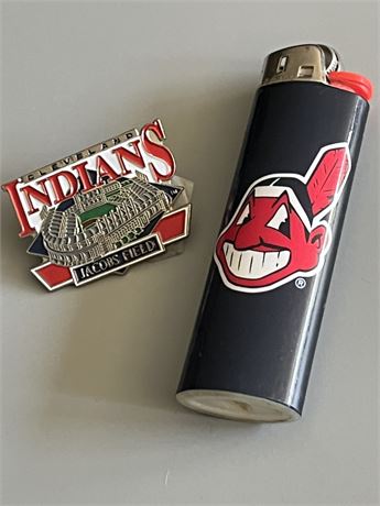 Jacob’s field pin and wahoo collectible lighter lot