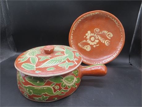 Vintage Mexica Tlaquepaque Pottery Large Redware Lidded Bean Pot &