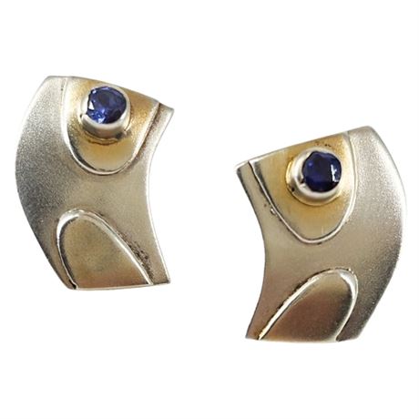 Artisan Made Sterling Silver & Sapphire Post Back Earrings