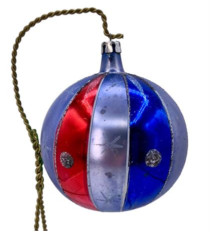 Large Polish Mercury Glass 3 1/2” Striped Ball Ornament