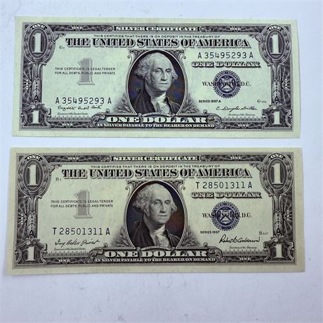 2 AU-UNC 1957 $1 Silver Certificates