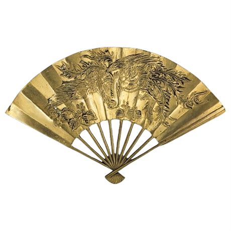 Vintage Brass Dragon Hand Fan Wall Decor