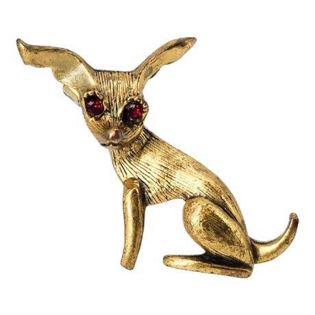 Vintage Rhinestone Eyes Chihuahua Brooch