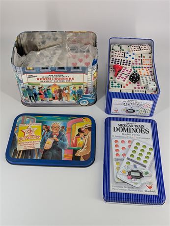 Lot 2 Games  - Mexican Train Dominoes & Playing Cards in Orville Redenbacher Tin
