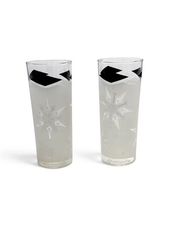 MCM Frosted Anchor Hocking Atomic Snowflake Highball Tumblers - 2