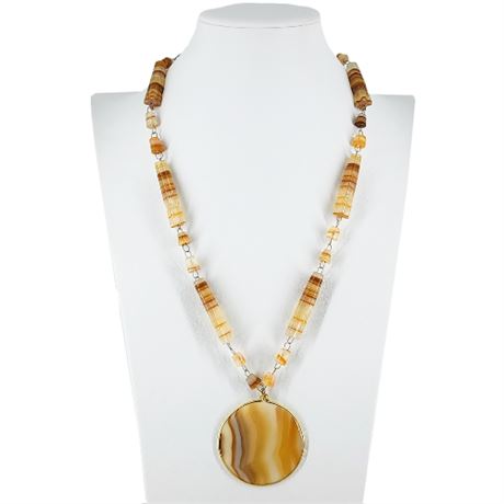 Vintage Banded Onyx Pendant Necklace