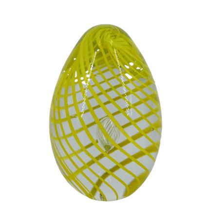 Hand Blown Yellow Swirl Tower Oval Egg Art Glass Paperweight
