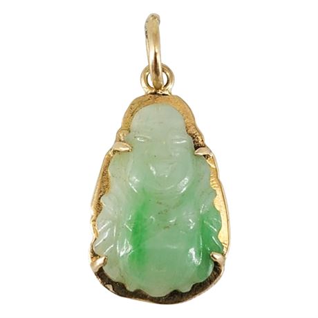 Vintage 14K Gold Carved Jade Buddha Charm