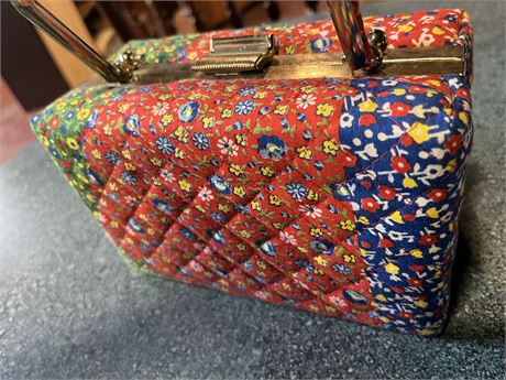 Retro flowered cloth purse with gold tone handle
