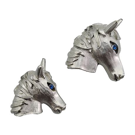 Pair Vintage Rhinestone Eye Horse Brooches