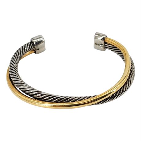 Modern Two Tone Cable Style Cuff Bracelet