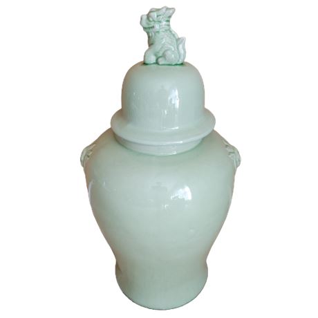 33.5" Lion Chinoiserie Ceramic Ginger Jar, Green