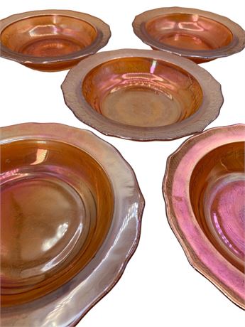 5 Federal Glass 6 3/4” Normandie Sunburst Iridescent Bowls