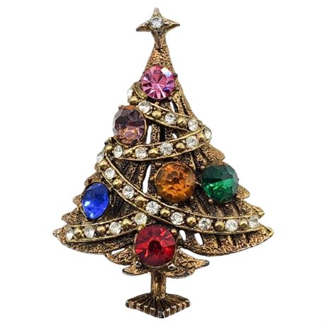 Vintage HOLLYCRAFT Rhinestone Christmas Tree Brooch