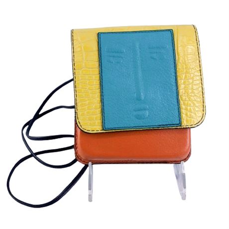 Signed Designer Color Block Purse with Face