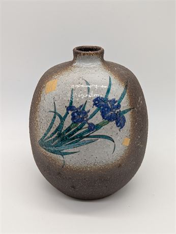 Studio Art Pottery Raku Bud Vase Irises