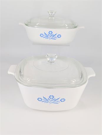 2 vtg Corning Ware Baking Dishes Blue Cornflower