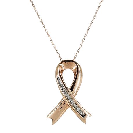 10K Rose Gold & Diamond Awareness Ribbon Pendant Necklace